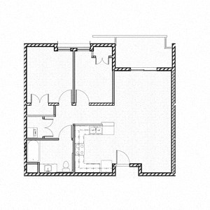 Floor plan for 2 beds, 1 bath, 840 sqft
